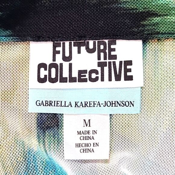 Future Collective Sheer Buttondown Blouse, Ruching Down the Center, Size Medium - Picture 9 of 10
